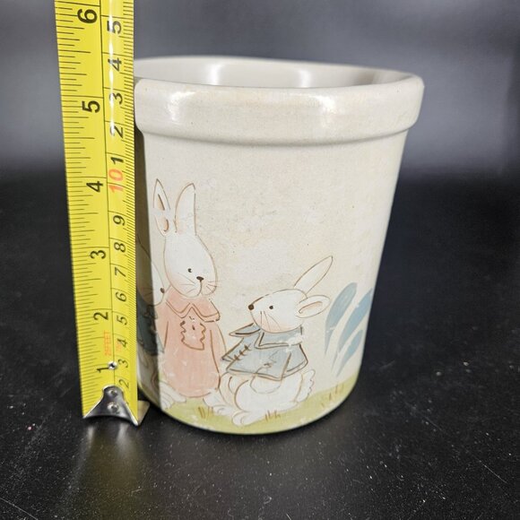 Vintage RRP Co Roseville Ohio 1 Qt Crock Jar Bunny Motif Stoneware USA Pottery 6 - Picture 11 of 12